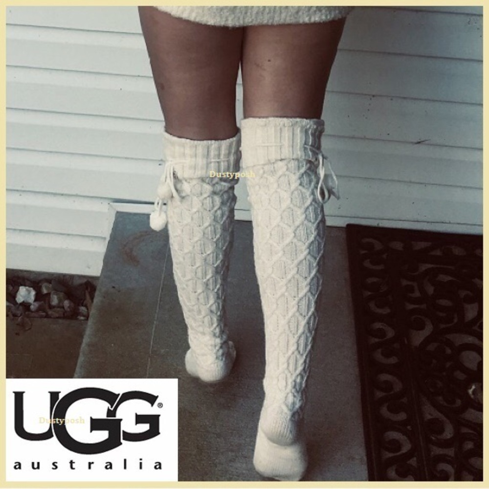 UGG Sparkle Cable Knit Socks Thigh High Over Knee Boot Discontinued Bedroom New - Picture 5 of 7